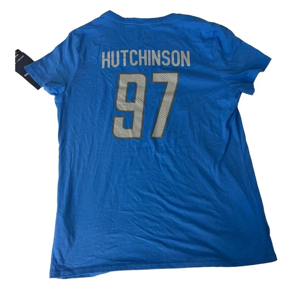 Detroit Lions Aidan Hutchinson #97 Fanatics Women's M Blue V- Neck T-Shirt NWT